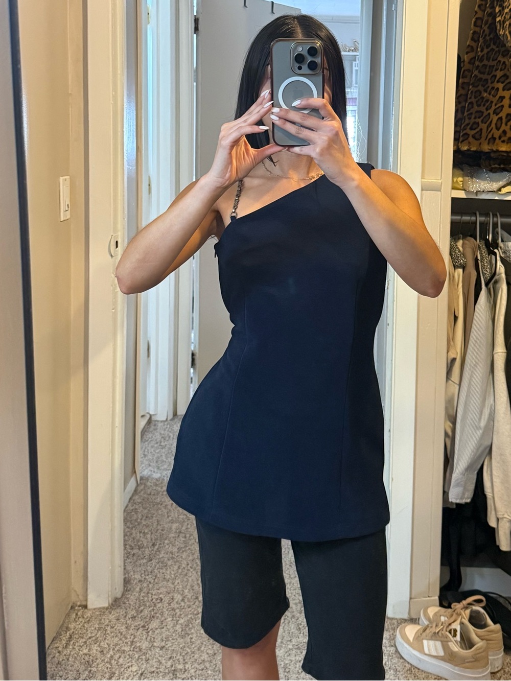 Asymmetric One-Shoulder Navy Top